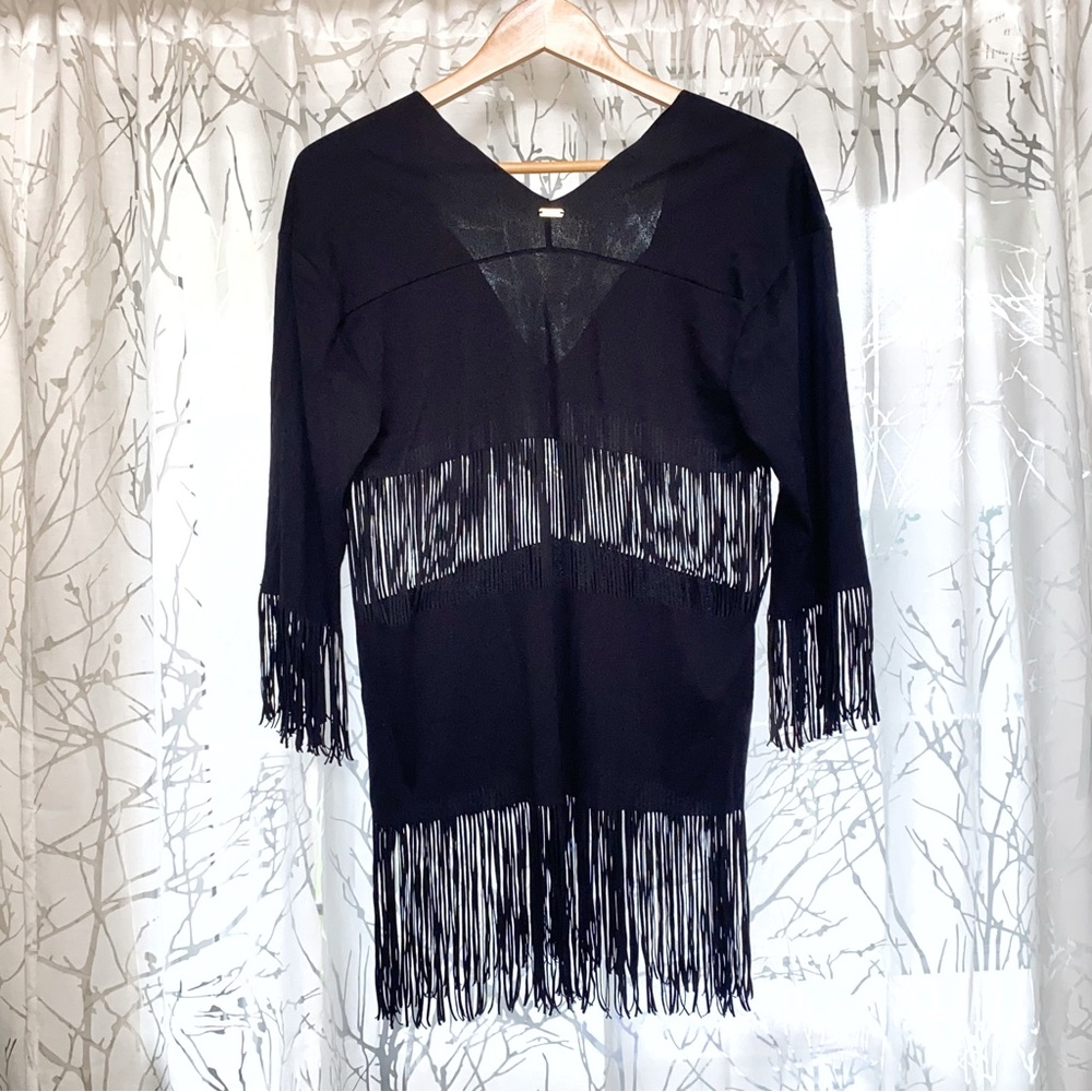 Beach bunny swimwear black fringe haute summer tunic swimsuit v-neck dress top - Picture 5 of 7